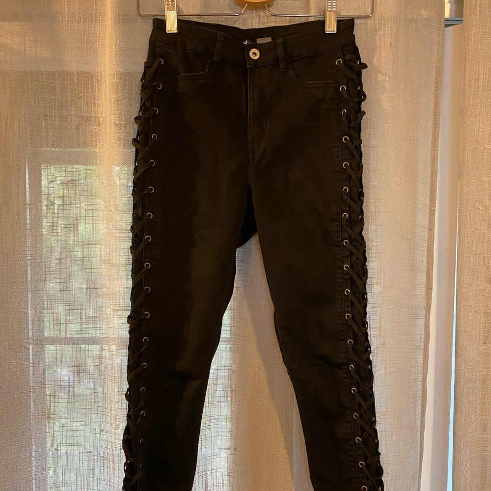 H&M Tie Side Black Skinny Jeans